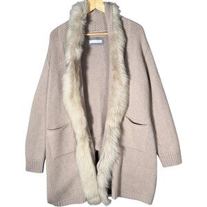 Fabiana Filippi Wool Silk Cashmere Open Cardigan With Shearling Trim XL